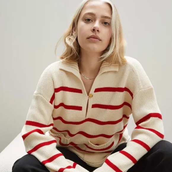 Everlane Sweaters - Everlane The Mariner Sweater Striped Merino Wool Blend in Canvas Scarlet NWOT